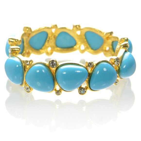 Kenneth Jay Lane Crystal & Triangle Cabochon Hinged Bracelet - Picture 2 of 6